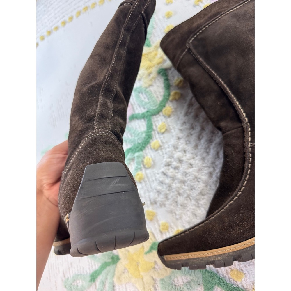 Made in Italy vtgBrown Suede leatherMid Calf Boots Side Zip Lug Sole Size 39 - Picture 5 of 9